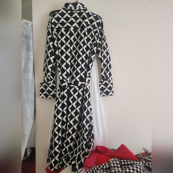 H&M Tie-belt shirt dress black & white Patternwd sz L bnwt - Picture 6 of 16